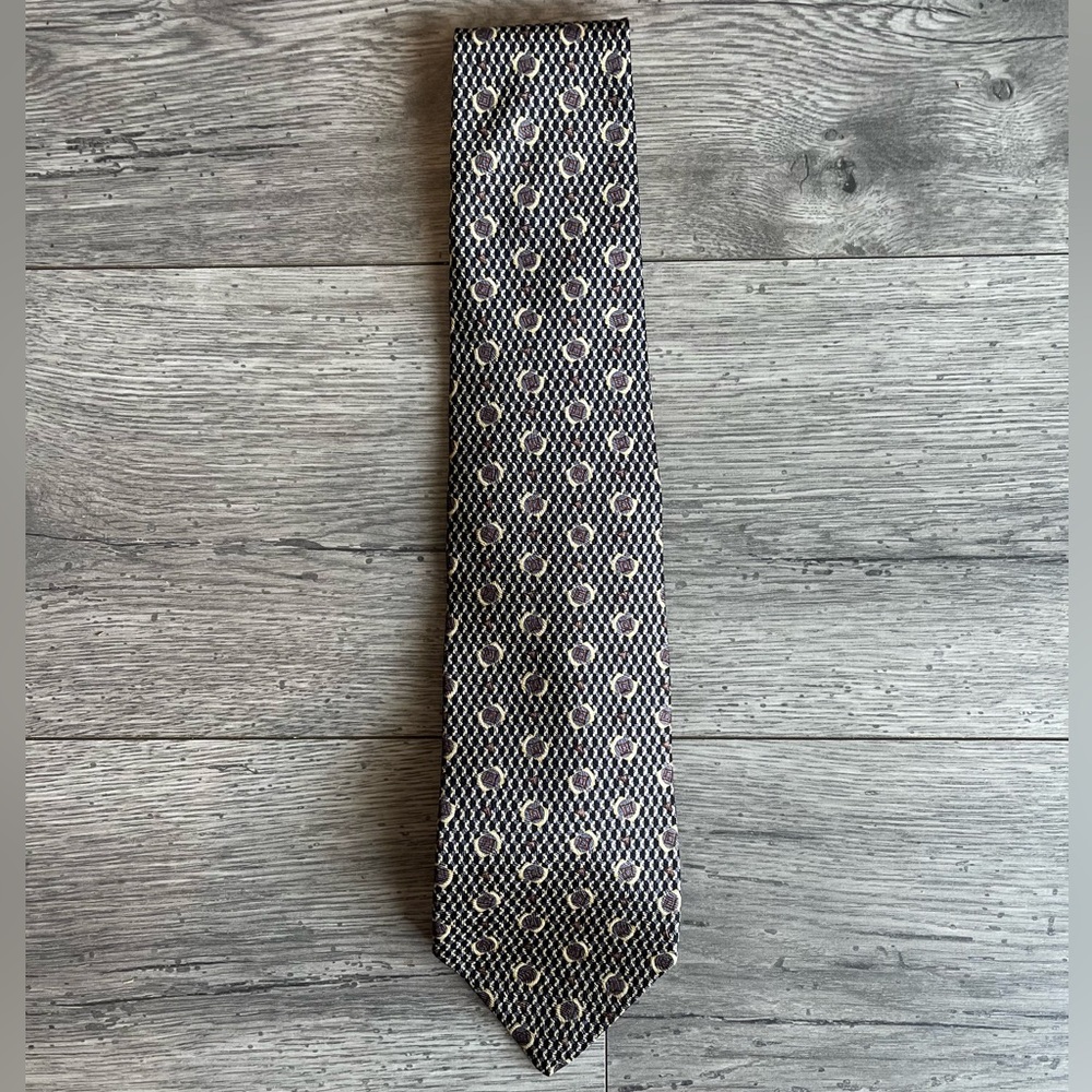 Geoffrey Beene Men’s Neck Tie Geometric Black Cream Silk Workwear Dressy Formal